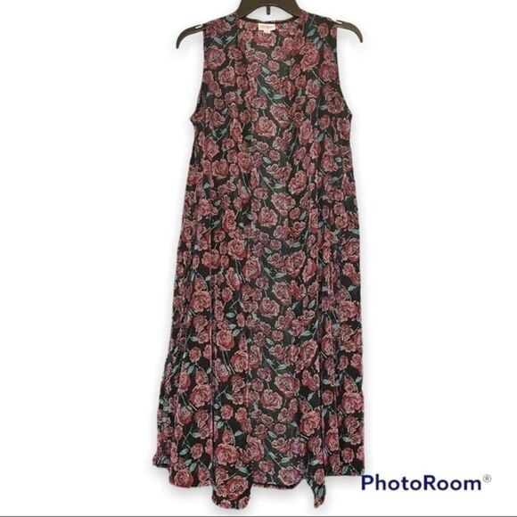 LuLaRoe Joy Black Floral Print Long Sleeveless Duster Vest Size Small - Picture 1 of 5